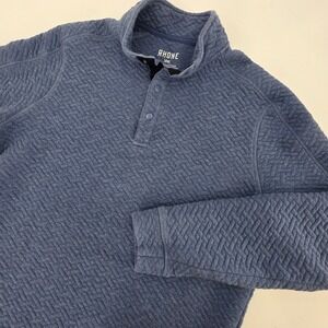 RHONE WEEKENDER PULLOVER MENS MEDIUM BLUE QUILTED 1/4 SNAP SWEATSHIRT GOLF ZIP